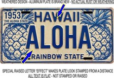 1953 ALOHA Hawaii Pineapple Weathered Brand New License Plate picture