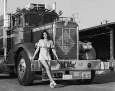 Pinup Girl Model with 1970's Kenworth Semi Truck Big Rig Ol Blue 8