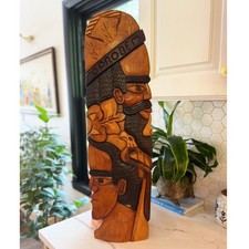 Jamaican Primitive Art Hand Carved Wood Mask No Problem Vintage Folk Art Totem picture