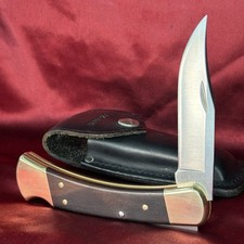 Vintage Buck 110 Folding Pocket Knife Wood Lockback Hunter 1986 USA Classic picture