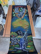 VTG Australia Souvenir Map Hanging Scroll Velvet Fabric Koala Kangaroo retro picture