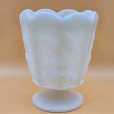 Napco 1186 Milk Glass Grape & Cherry Vase Vintage Milk Glass picture