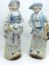 Antique Style Bisque Porcelain Boy Girl Harvest Figurines Pair 10.5