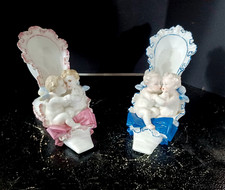 Antique German Meissen Porcelain Figurine, Cherubs in Shoes, Couple, 5.5 x 6.5