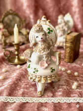 Vintage 1950s Spaghetti Poodle on Parlor Chair Figurine White Gold Japan 4.5