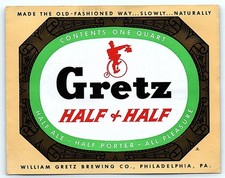 Vintage Gretz Half & Half Quart Beer Label, Philadelphia picture