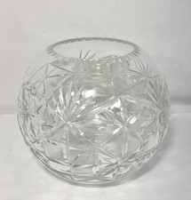 Vintage Hand Cut Lead Crystal Rose Bowl Vase Starburst Floral Cut Glass picture