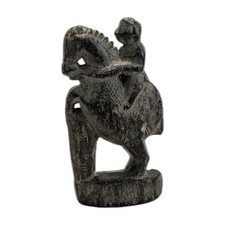 Vintage Hand Carved Wooden Horse & Rider Figurine Folk Art Equestrian Sculpture picture
