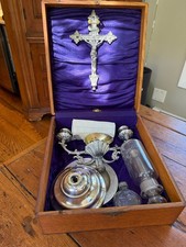 Antique Homan Silver Plate Catholic Sick Call Last Rites Kit w/ Box c.1897-1905 picture
