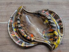 Vintage Signed Studio Pottery Ashtray MCM Drip Glaze 1970s Brown Orange picture