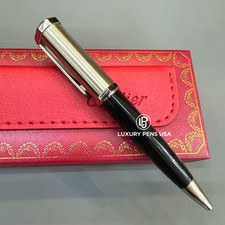 CARTIER Santos Brushed Silver Metal Black Resin Ballpoint Pen Luxury BID ️🛒 picture