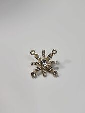 Snowflake Brooch Pin Clear Faceted Faux Gems in Gold Color Setting Sparkly picture