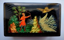 PALEKH 1950's  LACQUER BOX VINTAGE HANDMADE PAPIER-MACHE MSTERA picture