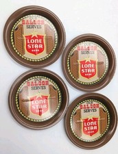 Vintage Lone Star Beer Coasters Set (4) Texas Metal Tin Saloon Brown Western Bar picture
