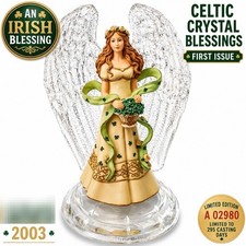 2003 Bradford Exchange Emerald Embrace Angel Figurine Celtic Crystal Blessings picture