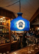 VTG 1970s Pabst Blue Ribbon Beer PBR Blue Hanging Lamp Light Bar Pub Poker Table picture