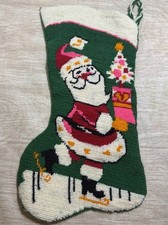Vintage Hand-Worked Bucilla Santa Needlepoint Christmas Stocking Beautiful picture