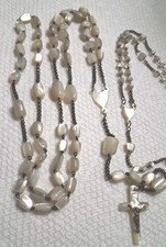 Antique 1800's Rosary  Nun Convent Find Mop Rosary Large Mother Of Pearl Beads picture