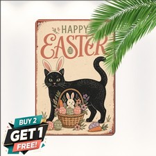 Happy Easter Garden Tin Sign Spring Flower Farmhouse Metal Wall Plaque Decor picture
