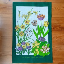 Vintage Fingal Tea Towel Wall Art Irish Linen Green Floral NOS NEW Botanical picture