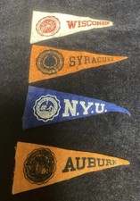 4 Vintage Mini College Pennants -Auburn, NYU,  Syracuse, University of Wisconsin picture