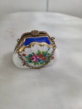 Vintage Limoges Peint Mein France Porcelain Purse Trinket Box Chain Floral picture