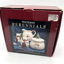 Pfaltzgraff Snow Bear Hostess Set Creamer Sugar Bowl Spoon Salt Pepper Shaker picture