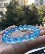 12mm Genuine Natural Blue Aquamarine Gemstone Crystal Round Bead Bracelet AAAA picture