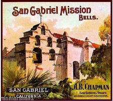 San Gabriel Los Angeles Mission Bells Orange Citrus Fruit Crate Label Art Print picture