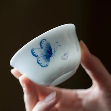 70ml Ceramic Handpainted Butterfly Tea Bowl Tea-tasting Smelling Cup Master Cup picture