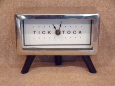 Sweet Little Tick Tock Clock Silver Black Footed Desk Table Clock Vintage Works picture