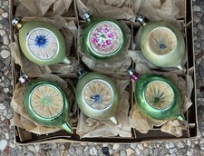 VTG Poland Green Indent Reflector Teardrop Glass Ornaments picture