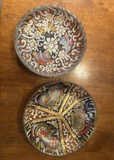 Vintage Signed Genis Cirera Spanish Reverse Painted Enameled Glass Plates picture