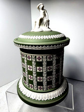 Rare Wedgwood Jasperware Tri Colour Dice Ware Museum Series Jar W/Finial - LTD picture