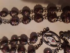 MAGNIFICENT Vintage ROSARY Amethyst Glass Beads Gold Filigree Caps picture