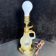 Vintage Bud Light Beer Frosted Glass Pitcher Table Lamp-Gold Base, WORKS picture