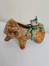 Vintage Gibson California Arts Pixie on Log Planter Mid Century Pottery Figural picture