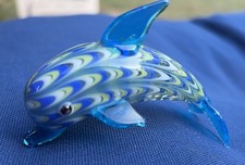 VTG 2004 Fitz And Floyd Glass Menagerie Dolphin Hand Painted Blue picture