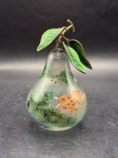 VTG Super RARE Chinese Reverse Painted Pear Blown Glass Dear Birds Trees GLOWS picture
