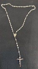 Vintage Roma Italy Rosary Necklace Beads Sacred Catholic Christian Silver picture