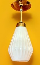 Vintage Mid Century Modern Fluted Teardrop Glass Pendant Hanging Ceiling Light picture