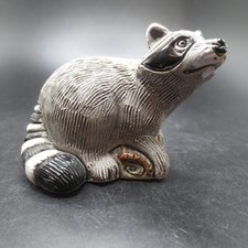 Vintage COAD PERU Artist Stamp Clay Raccoon on Log Figurine Miniature picture