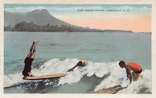J76/ Hawaii Postcard c1910 Honolulu Native Surfboard Tricks Stunt Surfer 283 picture
