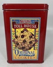 Vintage Nestle Toll House Original Recipe Cookies Metal Tin Can Red Container  picture