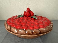 VTG Portugal Strawberry Pie Keeper Covered Dish 1970s Country Small chip picture