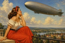 Pinup Sexy Woman Blimp Dirigible Airship MODERN Vintage Postcard E94 picture