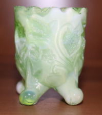 Vintage Kanawha Toothpick Holder Green URANIUM Slag Glass Strawberry Small Vase picture