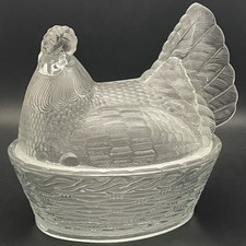 L.G. Wright RARE Jumbo (XL) Clear Glass Hen on Nest Candy Dish c1950s USA 8
