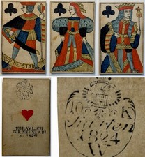 c1824 Johann Aulich Woodcut Stencil Painted Antique Playing Cards Ink Tax Stamp picture
