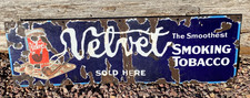 SCARCE 1920s BLUE VELVET PIPE SMOKING TOBACCO PORCELAIN DEALER SIGN GAS picture